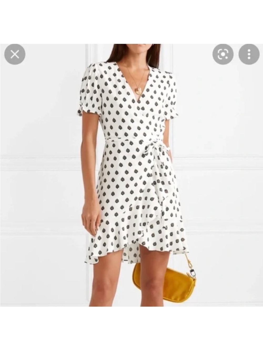 Diane Von Furstenberg White Mini Wrap Dress with Black Dot Print